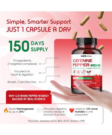 VITAL HERBAL Liposomal Cayenne Pepper with Hawthorn Berry & Ceylon Cinnamon Supports Digestion & Immune Health 150 Capsules 150 count (pack of 1) - Buy Online on GoSupps.com