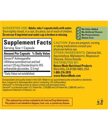 Nature Made Ashwagandha 125mg Dietary Supplement for Stress Support - 60 Capsules | 60 Day Supply - Buy Online on GoSupps.com
