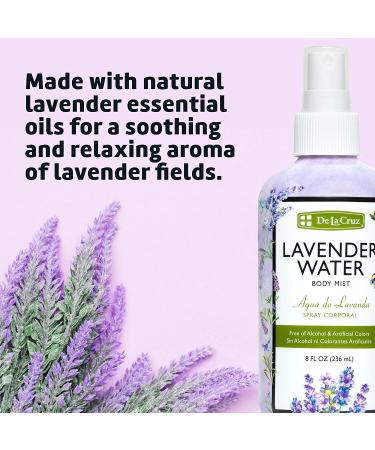 De La Cruz Lavender Water Body Mist - Pure Lavender Essential Oil Spray for Skin & Hair, 8 fl oz - Buy Online on GoSupps.com