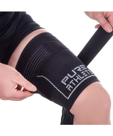 Pure Athlete Thigh Compression Sleeve with Adjustable Straps - Black Medium - Buy Online on GoSupps.com