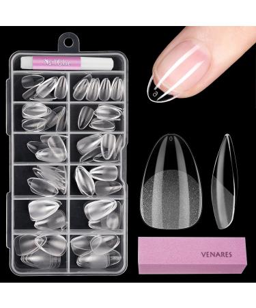 Venares Nail Tips for Gel Nails 120 Pieces Short Almond Artificial Nails Set 11 Sizes Gel Nails Nail Tips with Glue Nail Buffer Block Nail Tips Set Transparent