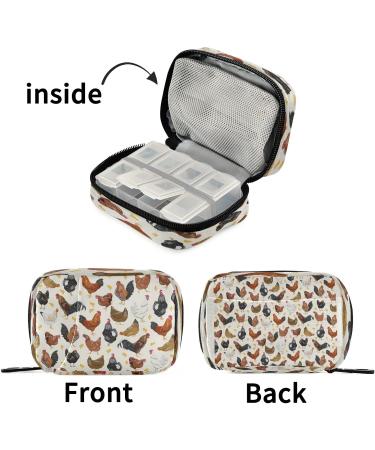 Rustic Hens Roosters Chickens 7-Day Pill Organizer Case | Portable Travel Vitamin & Medicine Pouch - Buy Online on GoSupps.com