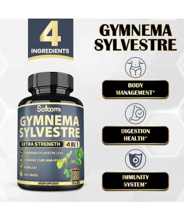 Satoomi Pure Gymnema Sylvestre Capsules Extract - 180 Capsules of 6 Month - Blended with Neem Leaf, Holy Basil & Turmeric Curcumin Root - Buy Online on GoSupps.com