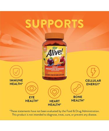 Nature's Way Alive! Premium Adult Gummy Multivitamins - Essential Vitamins & Minerals - Vegetarian - Grape & Cherry Flavored - 90 Gummies - Buy Online on GoSupps.com