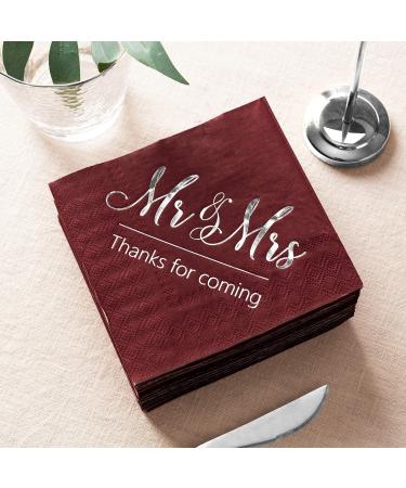 Crisky Wedding Napkins Mr Mrs Burgundy Silver Cocktail Beverage Dessert Disposable Napkins for Wedding Shower Engagement Party Decorations  Wedding Table Decor  100 Pcs  3-Ply BurgundySilver - Buy Online on GoSupps.com