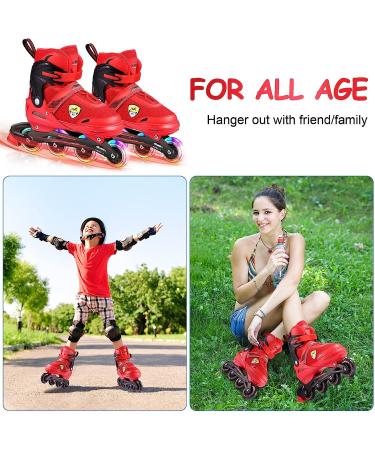 KGK Adjustable Inline Skates for Kids & Adults | Red Roller Blades with Light Up Wheels | Outdoor Skating Shoes for Girls, Boys, Women, Men & Teenagers - Buy Online on GoSupps.com