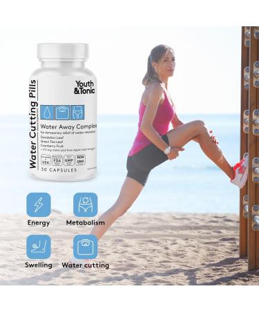 Youth & Tonic Water Cutting Pills - Natural Diuretic for Fluid Retention & Swelling Relief | 30 Capsules for Men & Women - Buy Online on GoSupps.com