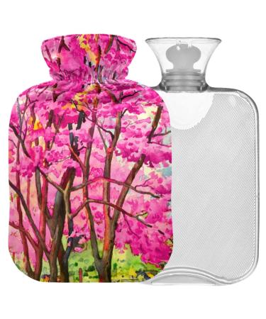 NAANLE hot water bottle with lid oil painting cherry blossom Transparent hot water bottle heat bottle for back pain relief handfoot warmer neck heat and cold therapy 2l