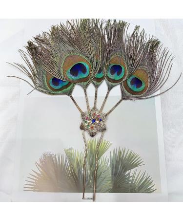 amangul Feathered Hair Stick with Feather Rhinestones Flower for Women Girl Flower for Traditional Headpieces Hair Jewelry - Buy Online on GoSupps.com