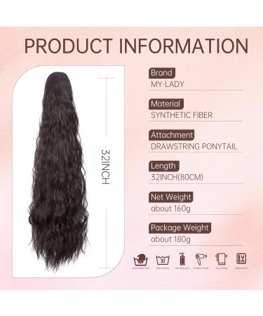 32 Inch Drawstring Ponytail Extension - Long Curly Wavy Synthetic Hairpiece for Women - Natural Brown - Buy Online on GoSupps.com