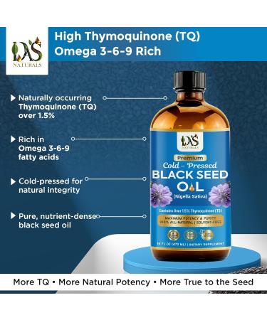 DAS NATURALS Premium Black Seed Oil | Rich in Thymoquinone & Omega 3 6 9 | Cold-Pressed Black Cumin Nigella Sativa | 16 fl oz - Buy Online on GoSupps.com