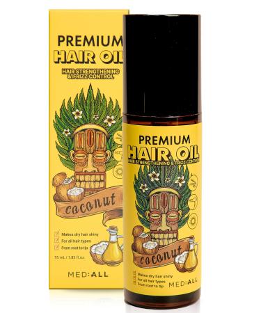 MEDIALL Premium K Beauty Hair Oil | Coconut Argan Serum for Frizzy Damaged & Curly Hair - 1.85 Fl oz