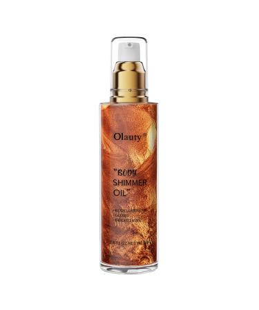 Shimmer Body Oil Highlighter Makeup Smooth Glitter Glow Liquid Foundation for Face & Body Liquid Illuminator Body Shimmer Lotion for Women (3# Bronze Gold)