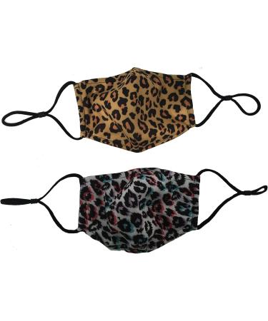 FACE MASK ADJUSTABLE REUSABLE DOUBLE LAYER WITH FILTER POCKET (PACK OF 2) (ANIMAL PRINT LEOPARD) - Buy Online on GoSupps.com
