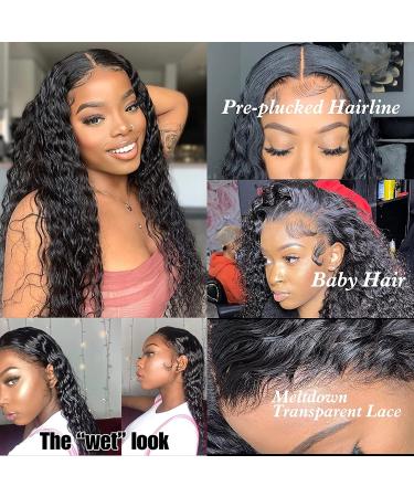 Lace Front Human Hair Water Wave Wig 20 - Brazilian Wet and Wavy, Glueless 150% Density, Pre Plucked Natural Color - Black Women's 4x4 Lace Closure - Buy Online on GoSupps.com