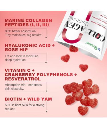 inGreens Collagen Peptides Gummies for Women - 5000mg Hydrolyzed Marine Collagen Sugar Free with Type I II III & Biotin 90 Count - Buy Online on GoSupps.com