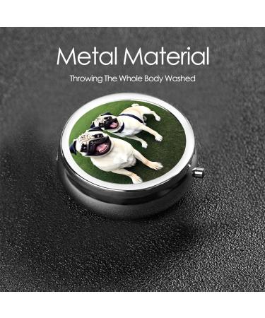 Mini Metal Pill Box - Round Travel Medicine Organizer | Funny Happy Pug Dog Design | Perfect for Purse & Pocket - Buy Online on GoSupps.com