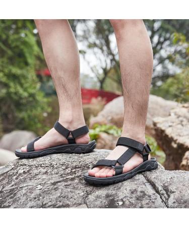 OutPro Men's Outdoor Sport Sandals - Non-Slip Velcro Trekking & Hiking Sandals for Summer | Black Size 43 - Buy Online on GoSupps.com