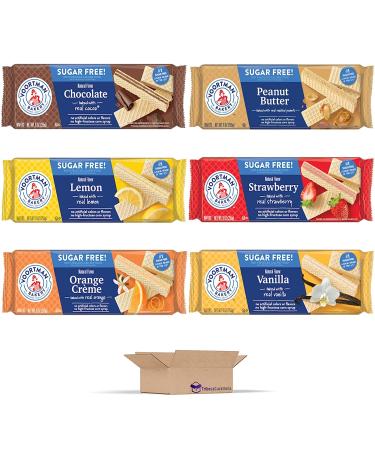 Voortman Sugar Free Wafers | 9 oz | 6 Flavor Variety Pack - Chocolate, Lemon, Orange, Peanut Butter, Strawberry, Vanilla - Buy Online on GoSupps.com