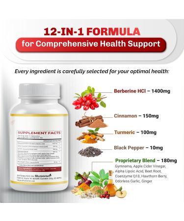 Ultra Berberine 1840 mg - 12-in-1 with Cinnamon Turmeric CoQ10 ALA Gymnema Bitter Melon - Max Absorption - 180 Capsules - Non-GMO Gluten-Free Lab Tested 180 count (pack of 1) - Buy Online on GoSupps.com