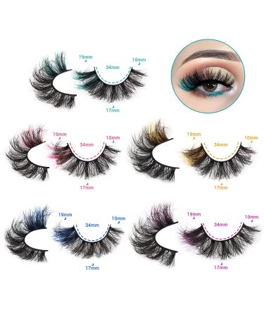 Focipeysa Colored Fluffy Mink Eyelashes - 8D Dramatic Wispy Lashes C Curl - 5 Color Mixed False Eyelashes - Pink Orange Purple Green Blue - Buy Online on GoSupps.com