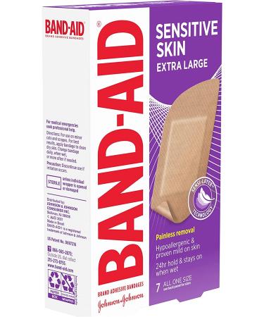 Band-Aid Adhesive Bandages for Sensitive Skin - Hypoallergenic, Extra Large, Sterile (7 ct) - Buy Online on GoSupps.com