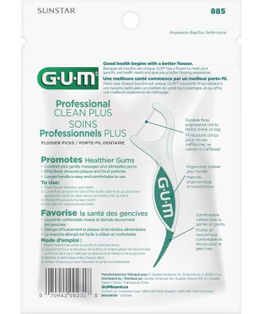 GUM Professional Clean Plus Dental String Flosser Picks Fresh Mint Shred-Resistant Floss 6 bags X 60ct (360 Flossers) Professional Clean Plus 1.00 m (Pack of 360) - Buy Online on GoSupps.com