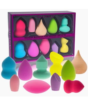 SHANY Blender Makeup Sponge Blending Puff Set for Liquid Cream and Powder Foundations and Concealers - Latex-free High-density Vegan Multipurpose Multi Shapes Assorted Colors - Gift Set 10 Pcs 8.750" X 6.000" X 2.000"
