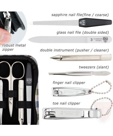 3 Swords Germany - brand quality 8 piece manicure pedicure grooming kit set for professional finger & toe nail care scissors clipper fashion leather case in gift box Made by 3 Swords (002013) CHEQUERED - Buy Online on GoSupps.com