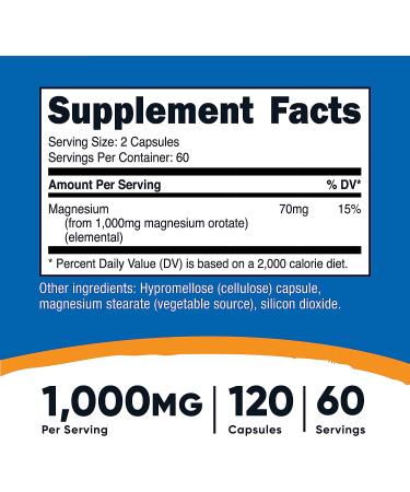 Nutricost Magnesium Orotate 1000mg - 120 Capsules | Non-GMO, Gluten Free | 60 Servings, 500mg Per Capsule - Buy Online on GoSupps.com