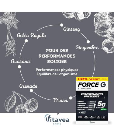 Vitavea Strength G Stimulant - Physical Performance Dietary Supplement - Ginseng Ginger Guarana Royal Jelly Pomegranate Maca - Enhanced Active Ingredients - 20 Ampoules - 20 Days - Made in France - Buy Online on GoSupps.com