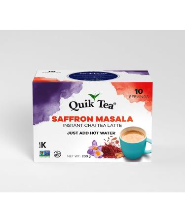 Quik Tea Saffron Masala Chai Tea Latte - 10 Count Single Box - All Natural Singe Serve Pouches of Instant Authentic Comfort Wellness Tea