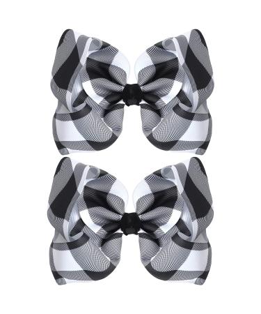 Syhood 2 Pieces Christmas 6.3 inch Large Bows with Alligator Clips Plaid Bow Hairpin Checkered Bow Hair Accessories for Girls Women Christmas Party (Black White Plaid)