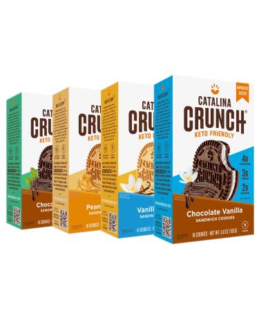 Catalina Crunch Sandwich Cookies Variety Pack (4 Flavors), 6.8 Oz Boxes, Chocolate Mint, Peanut Butter, Vanilla Creme, Chocolate Vanilla | Keto Cookies, Keto Snacks | Vegan, Low Carb, Low Sugar, Protein Variety Pack Cookies 6.8 Ounce (Pack of 4)