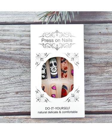 Extra Long Halloween Press on Nails - Pumpkin Ghost & Bat Design | Matte Nude Coffin Full Cover Fake Nails - 24 Pcs with Adhesive Jelly Glue - Buy Online on GoSupps.com