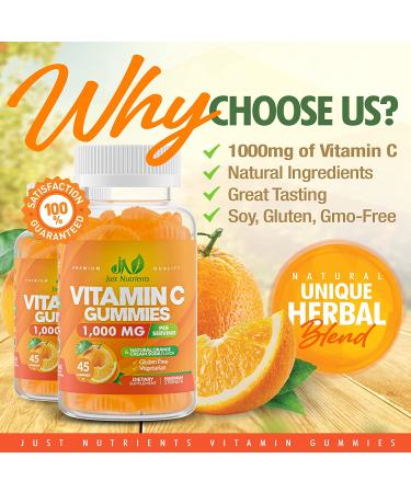 Vitamin C 1000mg Gummies with Zinc & Herbal Extracts | Immune Support for Adults & Kids | Collagen Booster | Orange Flavor | Gluten-Free & Non-GMO | 45 Gummies - Buy Online on GoSupps.com