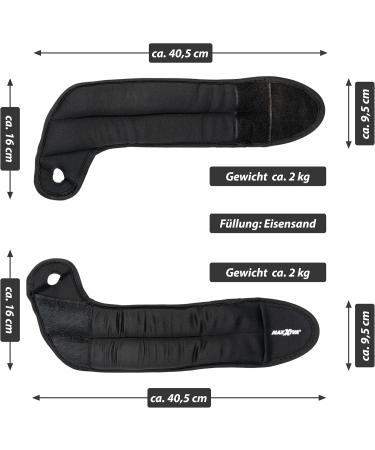 MAXXIVA Handschuhset Black 2 x 2.0kg | Velcro Fastener Iron Sand Filling | Running Weights for Strength Training & Fitness Workout | Total 4 kg - Buy Online on GoSupps.com