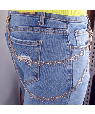 YERTTER Unisex Hip Hop Punk Heart Pendant Layering Trousers Chain Wallet Chain Jeans Pant ChainTrousers Jewelry for Men Women (Gold)