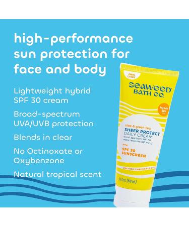 Seaweed Bath Co. Sheer Protect Daily SPF 30 Broad Spectrum Sunscreen Cream - 3.4 oz - Seaweed, Aloe, Green Tea - Buy Online on GoSupps.com
