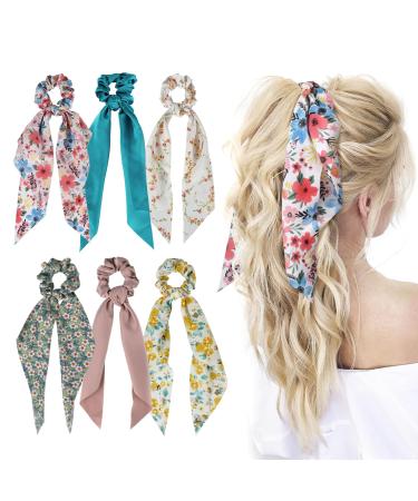 Besbomig 6 pieces chiffon hair hair tie elastic hair bobbles flower ponytail holder hair accessories for women girls (color 3)