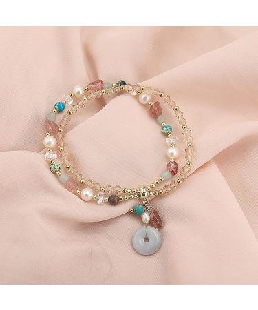 WIPPWER Feng Shui Wealth Bracelet Jade Bead Bracelet Color Tourmaline Crystal Bracelet Harmony Buckle/Donut Bracelet Irregular Crystal Bracelet Double Layer Beaded Bracelet Adjustable Cinn - Buy Online on GoSupps.com