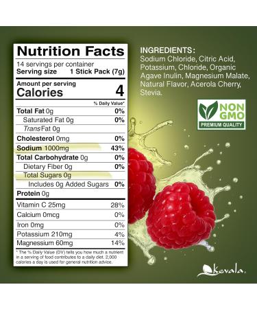 Kevala Electrolyte Hydration Drink Mix Raspberry | Sugar-Free Powder with Prebiotics & Electrolytes | Vegan, Keto, Zero Sugar | 1 Pack (14 Stick Packs) - Buy Online on GoSupps.com