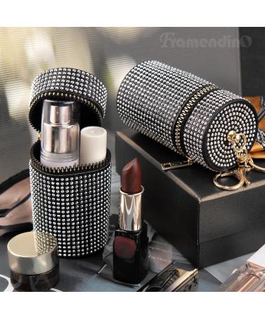 Framendino 2 Pack Rhinestone Lipstick Case Keychains - Leather Mini Lip Gloss Organizer & Travel Makeup Storage Bag (Black - Buy Online on GoSupps.com