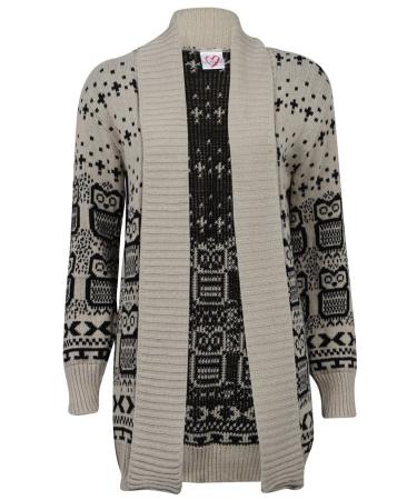 Fast Fashion Ladies Long Sleeves open Cardigan Skull Owl Front and above 12 Eule Stein