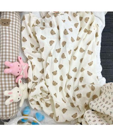 Yissone Baby Swaddle Blanket Toddler Bear Print Dual Layer Cotton Yarn Blanket Stroller Swaddle Blanket (90x130cm Bear Head)