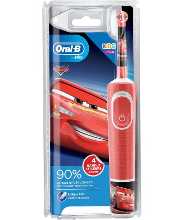 Oral-B Kids Electric Toothbrush with 4 Cars Stickers, 2 Modes - Sensitive Mode, Ages 3+, UK Plug - Buy Online on GoSupps.com