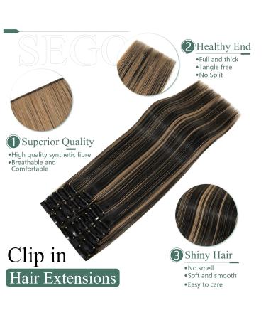 SEGO 12 PCs Clip In Hair Extensions - Real Hair 22 Clips 55 cm Natural Black & Coffee Brown 180g - Affordable & Smooth Full Head Solutions - Buy Online on GoSupps.com
