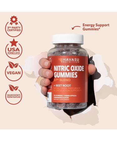 Nitric Oxide Gummies for Men & Women - L-Arginine & Beet Root Supplements - Vegan Gluten-Free Non-GMO - Green Apple & Cinnamon Flavor - 90 Count - Buy Online on GoSupps.com