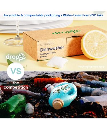 Dropps Lemon Dishwasher Detergent Pods - 32 Count | Sparkling Clean Dishes | Removes Baked-On Food | Natural Ingredients | Low Waste Packaging - Buy Online on GoSupps.com