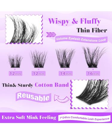 JIMIRE Individual Eyelash Extension Kit | DIY Lash Extension Kit 96Pcs | D Curl Fluffy Volume Cluster Eyelashes | Includes Bond Seal and Remover | 12-14-16-18MM | 96Pcs Fluffy Clusters - Buy Online on GoSupps.com
